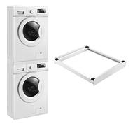 [en.casa] Soporte Lavadora Secadora Kit Unión Marco de Instalación Universal para Lavadoras Secadoras con Correa máx. 100 kg Acero 8x60x54 cm Blanco