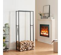 [en.casa] Soporte para Leña Altura y Anchura Regulable Interior/Exterior Robusta Estantería para Almacenar Leña Madera con 4 Ganchos para Accesorios Acero 60-100 x 25 x 100-150 cm - Negro