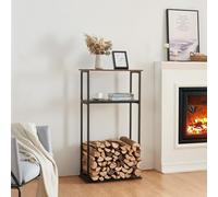 [en.casa] Soporte para Leña con 2 Estantes Uso Interior Leñero Estantería para Almacenar Madera Leña Accesorios de Chimenea Acero Aglomerado 112 x 60 x 30 cm - Negro Efecto Madera Oscura
