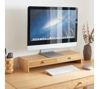 [en.casa] Soporte para Monitor de Ordenador con 2 Cajones Elevador de Monitor Rectangular Posición Ergonómica Comodidad Bambú 56 x 18 x 10 cm - Natural