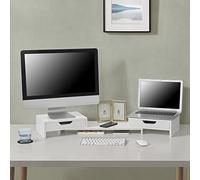 [en.casa] Soporte para Monitor o Portátil para Mesa de Ordenador 2 con Cajones Giratorios Base para Pantalla de Ordenador Aglomerado 60 x 22 x 11 cm Blanco