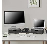 [en.casa] Soporte para Monitor o Portátil para Mesa de Ordenador 2 con Cajones Giratorios Base para Pantalla de Ordenador Aglomerado 60 x 22 x 11 cm Gris Oscuro