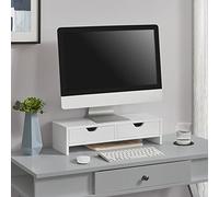 [en.casa] Soporte para Monitor para Mesa de Ordenador Base para Pantalla o Portátil con 2 Cajones máx. 5 kg Aglomerado 50 x 18 x 13 cm - Blanco