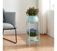 [en.casa] Soporte para Plantas con 1 Estante y 1 Macetero extraíble Organizador de Macetas para Oficina Estantería Independiente para Flores Adornos Portamacetas Metal 81x40x40 cm - Azul Claro