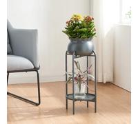 [en.casa] Soporte para Plantas con 1 Estante y 1 Macetero extraíble Organizador de Macetas para Oficina Estantería Independiente para Flores Adornos Portamacetas Metal 81x40x40 cm - Negro