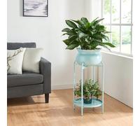 [en.casa] Soporte para Plantas con 1 Estante y 1 Macetero extraíble Organizador de Macetas para Oficina Estantería Independiente para Flores Adornos Portamacetas Metal 60x27x27 cm - Azul Claro