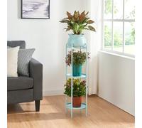 [en.casa] Soporte para Plantas con 2 Estantes y 1 Macetero extraíble Organizador de Macetas para Oficina Estantería Independiente para Flores Adornos Portamacetas Metal 95x27x27 cm - Azul Claro