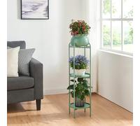 [en.casa] Soporte para Plantas con 2 Estantes y 1 Macetero extraíble Organizador de Macetas para Oficina Estantería Independiente para Flores Adornos Portamacetas Metal 95x27x27 cm - Verde