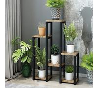 [en.casa] Soporte para Plantas con 6 Estantes Estantería para Adornos Decoración Portamacetas Metal/Aglomerado 79 x 56 x 20 cm Madera/Negro