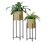 Set de 2x soportes para plantas mol metal 50 x 21 x 21 cm y 70 x 24 x 24 cm - negro y dorado [en.casa]