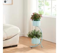 [en.casa] Soporte para Plantas en Forma de C Estantería de Pie con 2 Maceteros Incluidos para Flores Organizador de Macetas para Oficina Portamacetas Metal 63x29x21cm - Azul Claro