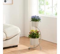 [en.casa] Soporte para Plantas en Forma de C Estantería de Pie con 2 Maceteros Incluidos para Flores Organizador de Macetas para Oficina Portamacetas Metal 63x29x21cm - Gris Claro