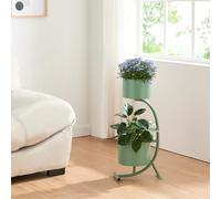 [en.casa] Soporte para Plantas en Forma de C Estantería de Pie con 2 Maceteros Incluidos para Flores Organizador de Macetas para Oficina Portamacetas Metal 63x29x21cm - Verde
