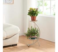 [en.casa] Soporte para Plantas Estantería Independiente de 2 Niveles en Forma de C Organizador de Macetas para Oficina Portamacetas Metal 62x30x25 cm - Gris Claro