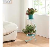 [en.casa] Soporte para Plantas Estantería Independiente de 2 Niveles en Forma de C Organizador de Macetas para Oficina Portamacetas Metal 62x30x25 cm - Azul Claro