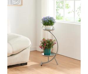 [en.casa] Soporte para Plantas Estantería Independiente de 2 Niveles en Forma de C Organizador de Macetas para Oficina Portamacetas Metal 62x30x25 cm - Gris Oscuro