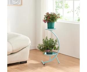 [en.casa] Soporte para Plantas Estantería Independiente de 2 Niveles en Forma de C Organizador de Macetas para Oficina Portamacetas Metal 62x30x25 cm - Azul Claro