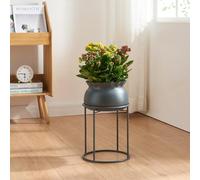 [en.casa] Soporte para Plantas Flores con 1 Macetero Extraíble Diseño Redondo Moderno Organizador de Macetas para Hogar y Oficina Portamacetas Metal 38xØ24 cm - Negro