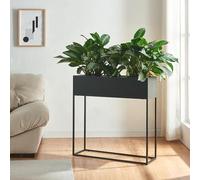 [en.casa] Soporte para Plantas Joensuu con Jardinera Estantería Elevada para Plantas Apto para Interior y Exterior Terraza Salón Oficina Acero 80 x 80 x 25 cm - Negro