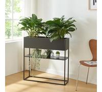 [en.casa] Soporte para Plantas Joensuu con Jardinera Estantería Elevada para Plantas con 1 Estante Apto para Interior y Exterior Terraza Salón Oficina Acero 80 x 80 x 25 cm - Negro