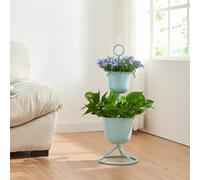 [en.casa] Soporte para Plantas Organizador de Macetas con 2 Maceteros Incluidos Portamacetas con Base Circular para Hogar y Oficina Metal 77xØ26cm - Azul Claro