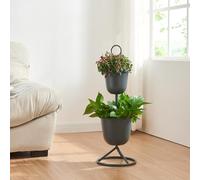 [en.casa] Soporte para Plantas Organizador de Macetas con 2 Maceteros Incluidos Portamacetas con Base Circular para Hogar y Oficina Metal 77xØ26cm - Negro