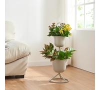 [en.casa] Soporte para Plantas Organizador de Macetas con 2 Maceteros Incluidos Portamacetas con Base Circular para Hogar y Oficina Metal 77xØ26cm - Gris Claro