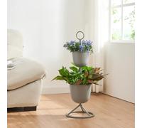 [en.casa] Soporte para Plantas Organizador de Macetas con 2 Maceteros Incluidos Portamacetas con Base Circular para Hogar y Oficina Metal 77xØ26cm - Gris Oscuro