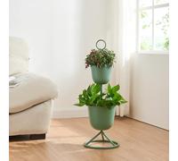 [en.casa] Soporte para Plantas Organizador de Macetas con 2 Maceteros Incluidos Portamacetas con Base Circular para Hogar y Oficina Metal 77xØ26cm - Verde