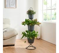 [en.casa] Soporte para Plantas Organizador de Macetas con 3 Maceteros Incluidos Portamacetas con Base Circular para Hogar y Oficina Metal 110xØ28cm - Negro