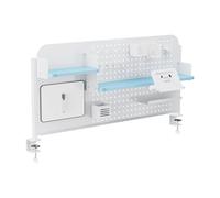 [en.casa] Tablero Perforado Sauda Organizador de Escritorio Panel Perforado con Estantes Cajas Soporte de Tablet para Accesorios de Oficina Despacho Estudio 114 x 68 cm - Blanco/Azul