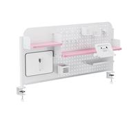 [en.casa] Tablero Perforado Sauda Organizador de Escritorio Panel Perforado con Estantes Cajas Soporte de Tablet para Accesorios de Oficina Despacho Estudio 114 x 68 cm - Blanco/Rosa