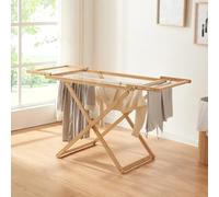 [en.casa] Tendedero Fakala con Cuerdas Tendedero de Suelo Plegable para Baño Lavadero Balcón Bambú 154 x 59 x 82 cm -Natural
