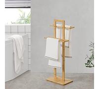 [en.casa] Toallero de Pie Soporte para 2 Toallas Paño de Cocina Resistente Evitar los Malos Olores Bambú 85 x 34 x 20 cm Color Natural