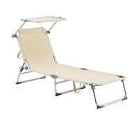 [en.casa] Tumbona Plegable Legorreta con Parasol Tumbona Jardín Hamaca Muebles Jardin Exterior hasta 115 kg Silla Reclinable Tela/Aluminio 189 x 57 x 28 cm - Beige