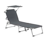 [en.casa] Tumbona Plegable Legorreta con Parasol Tumbona Jardín Hamaca Muebles Jardin Exterior hasta 115 kg Silla Reclinable Tela/Aluminio 189 x 57 x 28 cm - Gris Oscuro