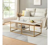[en.casa] Versátil Mesa de Centro Raukurg Diseño Rectangular Moderna Mesita de Salón con Estante y Varillas Laterales Estructura Robusta MDF/Acero 120 x 60 x 44 cm - Mármol Blanco/Dorado