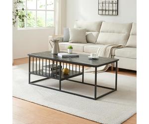 [en.casa] Versátil Mesa de Centro Raukurg Diseño Rectangular Moderna Mesita de Salón con Estante y Varillas Laterales Estructura Robusta MDF/Acero 120 x 60 x 44 cm - Mármol Negro