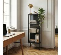 [en.casa] Vitrina Borshavisa Aparador Alto 1 Puerta de Cristal Transparente 3 Compartimentos Cerrados Mueble Auxiliar para Cocina Comedor Oficina Acero 116 x 34 x 30 cm - Negro