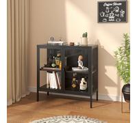 [en.casa] Vitrina Borshavisa Aparador para salón con Estante 2 Puertas de Cristal Transparente 2 Compartimentos Cerrados Mueble Auxiliar para Cocina Comedor Oficina Acero 80 x 80 x 35 cm - Negro