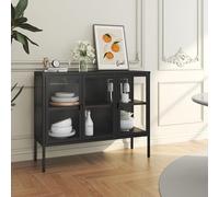 [en.casa] Vitrina Borshavisa Aparador para salón con Estante 3 Puertas de Cristal Transparente Compartimentos Cerrados Mueble Auxiliar para Cocina Comedor Oficina Acero 80 x 100 x 35 cm - Negro