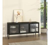 [en.casa] Vitrina Borshavisa Aparador para salón con Estante 3 Puertas de Cristal Transparente Compartimentos Cerrados Mueble Auxiliar para Cocina Comedor Oficina Acero 118 x 35 x 55 cm - Negro