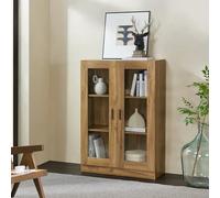 [en.casa] Vitrina con 3 Compartimentos Aparador con 2 Puertas Mueble Auxiliar para Salón Comedor Oficina Cristal Aglomerado 115 x 80 x 31 cm - Efecto Roble