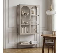 [en.casa] Vitrina Klippestad con Estante Inferior 160x80x35 cm Gris cálido | Aparador alto 2 puertas de vidrio transparente 3 compartimentos cerrados mueble auxiliar para cocina comedor oficina acero
