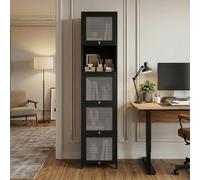 [en.casa] Vitrina Ostersund Armario Estrecho para Salón Mueble Auxiliar para Comedor Cocina Dormitorio con 5 Puertas Acero 174 x 40 x 35 cm - Negro y Translúcido