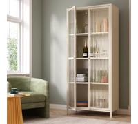 [en.casa] Vitrina Säkylä 2 Puertas de Vidrio 180x80x35 cm Camel | Aparador para salón mueble auxiliar para comedor cocina dormitorio 4 compartimentos acero cristal rranslúcido