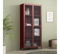 [en.casa] Vitrina Säkylä Aparador para Salón Mueble Auxiliar para Comedor Cocina Dormitorio con 2 Puertas de Cristal y 4 Compartimentos Acero 180 x 80 x 35 cm - Rojo Burdeos y Translúcido