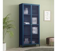 Vitrina säkylä con puerta de cristal 3 estantes 180x80x35 cm azul marino [en.casa]