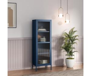 [en.casa] Vitrina Säkylä Aparador para Salón Mueble Auxiliar para Comedor Cocina Dormitorio con Puerta de Cristal y 4 Compartimentos Acero 150 x 50 x 35 cm - Azul Marino y Translúcido