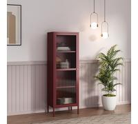 [en.casa] Vitrina Säkylä con Puerta de Vidrio 150x50x35 cm Rojo Bordeos | Aparador para salón mueble auxiliar para comedor cocina dormitorio 4 compartimentos acero cristal rranslúcido